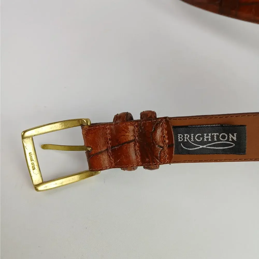 Brighton Men's SZ 36 VTG Made In The USA Croc Embossed Leather Belt Brass Buckle